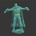 Batman Sculpture Carving With Blue Costume Yellow Logo Black Cape And Outstretched Arms