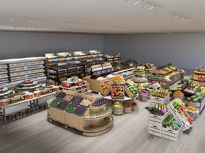Well Organized Supermarket Featuring Fresh Produce Shelves and Various Grocery Goods 3d model