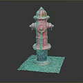 Red Fire Hydrant With Gray Concrete Base And Graffiti Details On Black Background