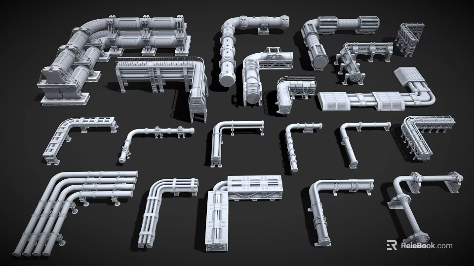 Different Types of Industrial Pipe Components and Fittings in 3d model 