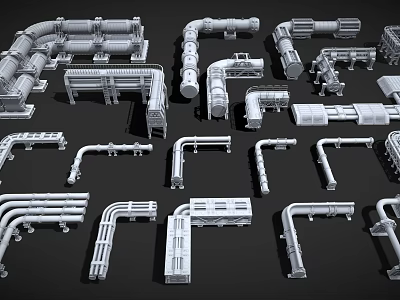 Different Types of Industrial Pipe Components and Fittings in 3d model