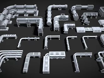 Duct Ventilation Duct Exhaust Pipe Flue Industrial Duct Industrial Modular Low Poly Pipe 3d model