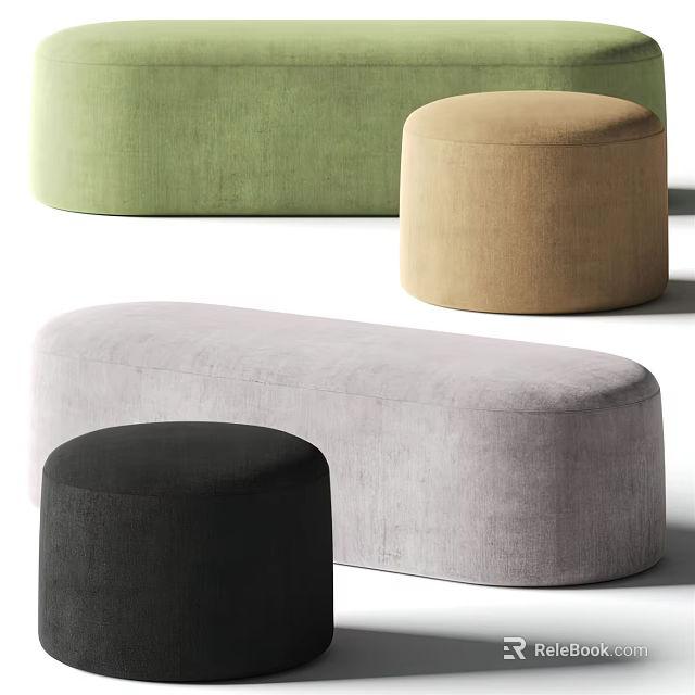 Modern Velvet Sofa Stools in Green Beige Gray Black Oval and Round Shapes 3d model 