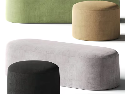Modern Velvet Sofa Stools in Green Beige Gray Black Oval and Round Shapes 3d model