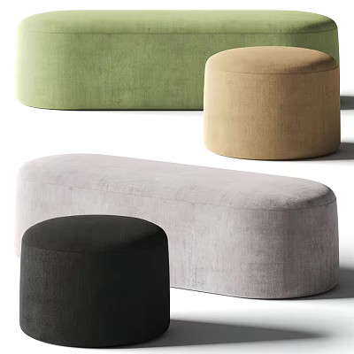 Modern Velvet Sofa Stools in Green Beige Gray Black Oval and Round Shapes 3d model