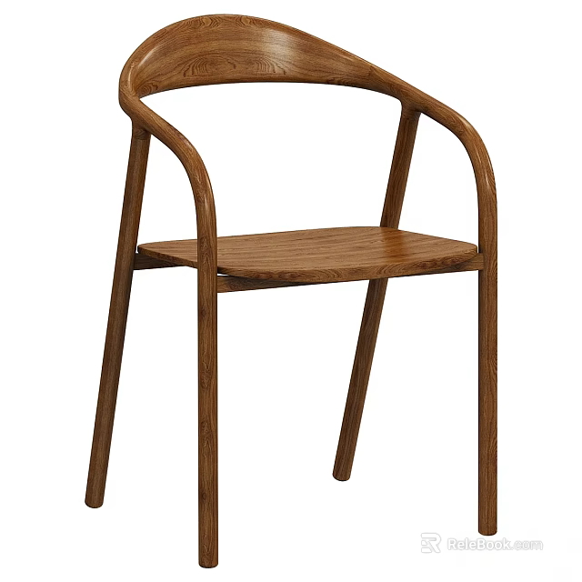 Modern Solid Wood Armchair With Curved Armrest And Straight Legs 3d model 