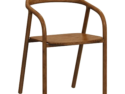 Modern Solid Wood Armchair With Curved Armrest And Straight Legs 3d model