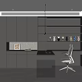 Modern Study Room Interior With Dark Cabinets Bookshelves Desk And Office Chair