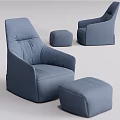 Comfortable Blue Upholstered Single Sofa with Matching Ottoman and Armrest Design 3d model