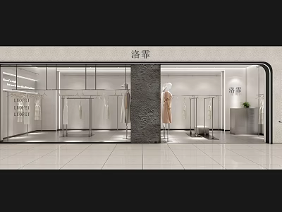 Luofei Clothing Store Modern Glass Facade Mannequin In Fashion Attire Clothing Racks And Display Areas 3d model