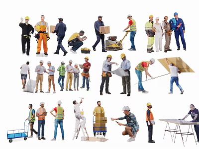 Group of Construction Workers Performing Various Tasks With Different Roles And Tools 3d model