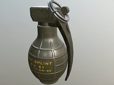 Military Green Grenade Featuring FRAG SPLINT Marking 07 81 90 And Metal Pull Ring 3d model