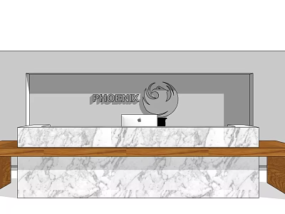PHOENIX Logo Front Reception Desk With Marble Countertop And Computer 3d model