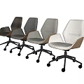 Modern Office Chair With Light Gray Fabric Wooden Armrests And Metal Base