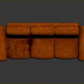 Worn Orange Sofa With Torn Seats And Visible Fabric Damage