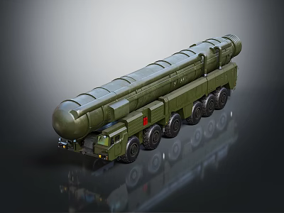 Green Heavy Duty Military Missile Launch Vehicle with Multiple Wheels and Long Launcher System 3d model