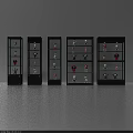 Row of Black Glass Door Display Cabinets with Collectible Figurines