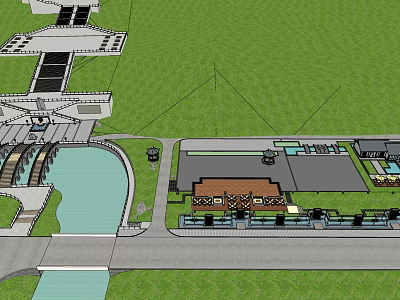 Detailed Landscape Site Plan With Water Feature Building Layout And Green Space 3d model