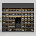 Modern Dark Colored Display Shelving With Layered Compartments For Shoes And Apparel