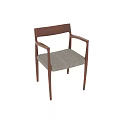 Modern Minimalist Single Chair With Brown Wooden Frame Armrests And Neutral Fabric Seat