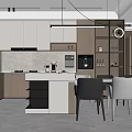Modern Open Dining Room Interior With Black Dining Table Pendant Lights And White Cabinets 3d model