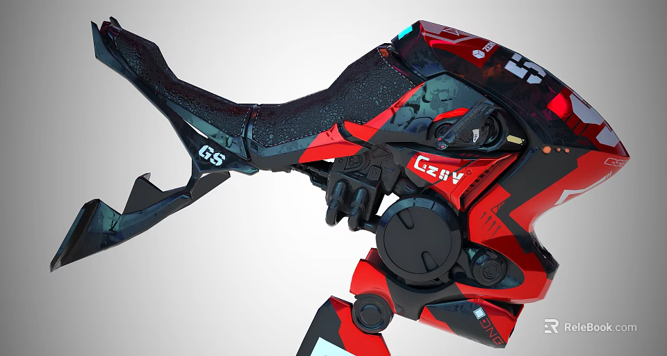 Futuristic Motorcycle With Red Black Design And Mechanics 3d model