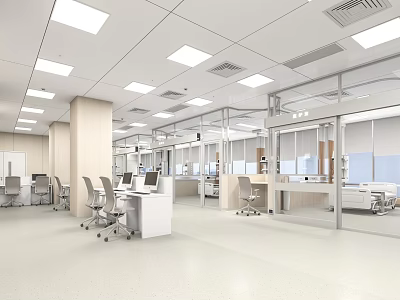 Modern Hospital Outpatient Clinic Interior Space With Desks And Chairs 3d model
