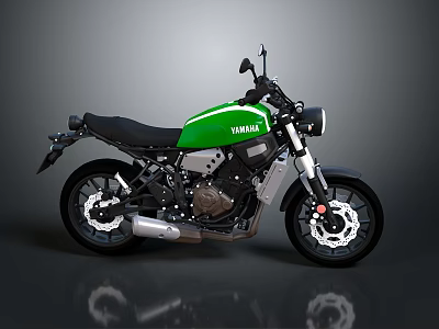 Green And Black Yamaha Classic Motorcycle With Sleek Body Design And Black Seat 3d model