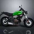 Green And Black Yamaha Classic Motorcycle With Sleek Body Design And Black Seat