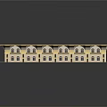 Cartoon Scene of Arched Hall With Red Carpet Golden Decorations and Windows