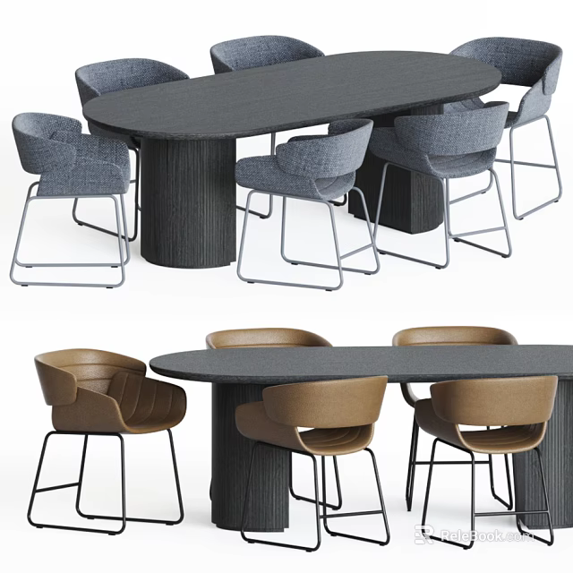 Elegant Modern Dining Table Set With Comfortable Chairs And Stylish Design 3d model 