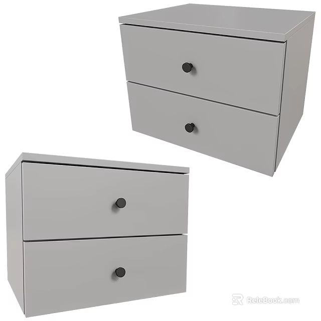 Simple Modern Bedside Cabinet With Two Drawers Black Knobs And Minimal Design 3d model