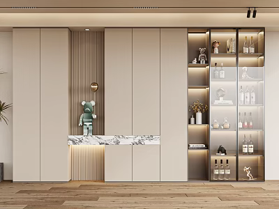 Modern Wine Cabinet Interior With Glass Door Wine Bottles And Marble Countertop 3d model