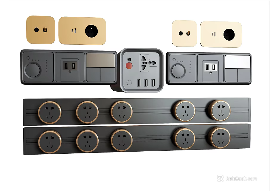 Modern Electrical Switch Panels With USB Ports Power Sockets And Sleek Design 3d model 