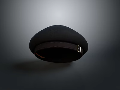 Stylish Black Beret with Brown Leather Strap and Metal Buckle for Daily Use 3d model