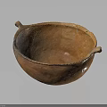 Handmade Brown Clay Bowl With Two Handles Displayed On Black Reflective Surface