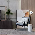 Modern Single Sofa Interior Design With Decorative Painting Floor Lamp And Marble Side Table