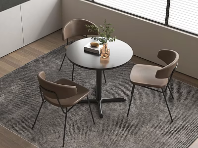 Modern Table and Chair Set in Minimalist Interior with Potted Plant and Window 3d model