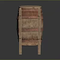 Vintage Wooden Barrel With Red Hoops On Stand For Household Storage And Decoration