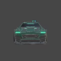 Green Cyberpunk Car With Neon Lights And Futuristic Modified Styling Design