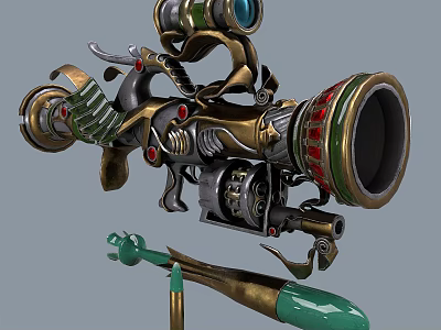 Steampunk Weapon With Intricate Mechanical Structure Metallic Green Gold Accents 3d model