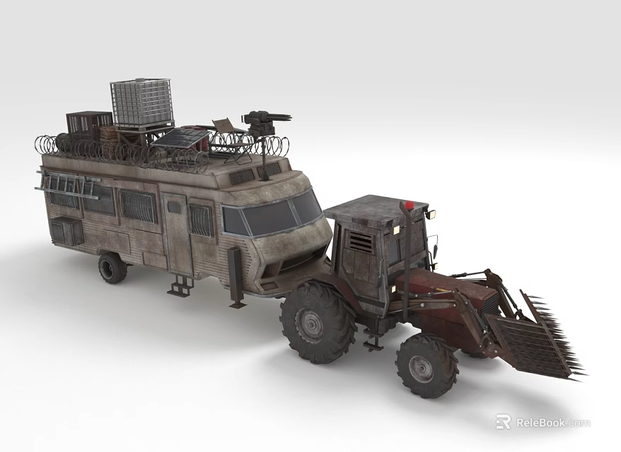 Vintage Modified Vehicle With Cargo And Tractor Front Loader In Industrial Style 3d model 
