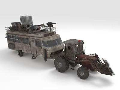 Vintage Modified Vehicle With Cargo And Tractor Front Loader In Industrial Style 3d model