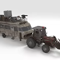Vintage Modified Vehicle With Cargo And Tractor Front Loader In Industrial Style
