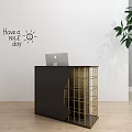 Modern Colorful Reception Desk Design With Metal Frame Lighting And Green Plants