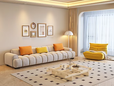 Cream living room wind sofa 3d model