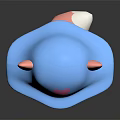 Adorable Pink Cartoon Creature Wearing Blue Hat With Heart Design And White Belly