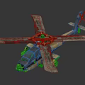 Golden Metallic Helicopter Model With Rotor Blades And Mechanical Structure Display Design