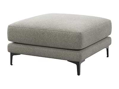 Modern Light Gray Textured Fabric Upholstered Square Stool With Sleek Black Metal Legs For Living Room 3d model