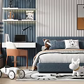 Kids Room Interior Design With Bed Pillows Desk Bookshelf Giraffe Wall Art Rug And Toys